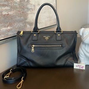 Prada Black Dyed Leather Convertible Crossbody Satchel